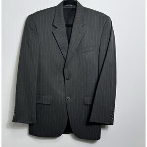Chaps Woolmark Men’s Blazer Jacket 2-Button Gray Pinstripe Pure Wool Classic